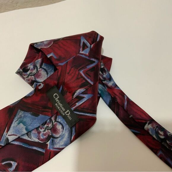 Cristian Dior red floral silk neck tie . Made in Italy - Picture 5 of 5